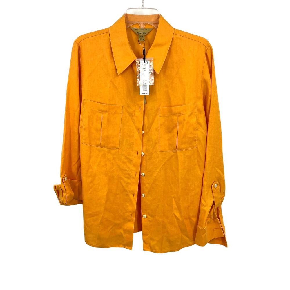 Investments Apricot Yellow Long Sleeve Button Up HEMP Blouse Top Plus Size 14W
